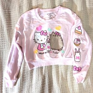 Hello kitty x Pusheen pink crop sweatshirt